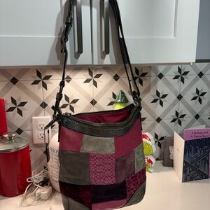 Coach Patchwork Adjustable/Shoulder Bag - Black and Dark Pink